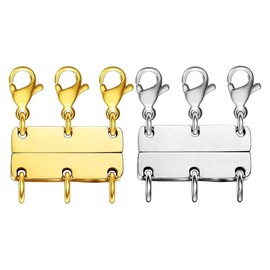 18K Gold Necklace Separator for Layering Lightweight Necklace Stacker Detangler Clas Magnetic Multiple Necklace Layering Bracelet Connector Girls’ Layered Necklace Closures Triple Silver Layering Clasps for Women:_TRIPLEGOLDSILVER-2PCS