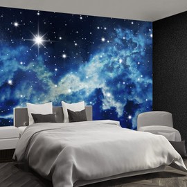 Fightal - Kids Planet murals Galaxy Backdrop Solar System Starry Night Sky Ceiling Home Theater Universe for Living Room Bedroom Wallpaper 108"x75" (It's not Peel and Stick)