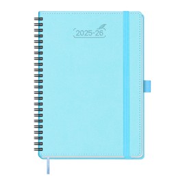 BEZEND Planner 2025-2026 Weekly and Monthly, 5.8" x 8.5" Academic Calendar (Jul 25-Dec 26) Vertical Daily Agenda with Hourly Timeslot & Monthly Tab, Spiral, PU Leather Softcover - Sky Blue