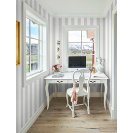 Guvana 17.7"x118" Grey and White Wallpaper Striped Peel and Stick Wallpaper Gray Self-Adhesive Contact Paper Modern Removable Wall Paper for Bedroom Wall Covering