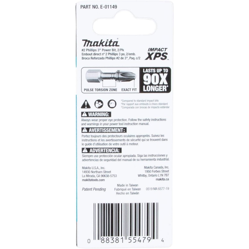 Makita E-01149 Impact XPS™ #2 Phillips 3" Power Bit, 2/pk