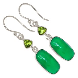 Green Onyx & Peridot 925 Sterling Silver Earrings Jewelry ALLE-18619