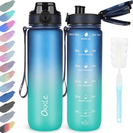 OKKLE Water Bottle 1L BPA Free Water Bottle with Lid and Leak-Proof, Suitable for Gym, School, Cycling, Outdoor, Sports, Fitness