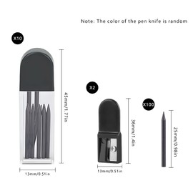 CYIOU Pack of 100 Compass Leads Carpenters Pencil Replacement Lead Refills for Compass with 2 Pencil Sharpeners for Mathematical Drawing or Woodwork Construction Markings etc (2 mm)