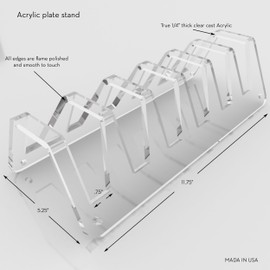 Vray Designs LLC - 1 Pc Clear Acrylic Plate Holder, Elegant Dinnerware Display Stand and Plate Holders with Acrylic Display - Holds 6Plates - Made in USA