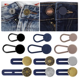 12PCS Button Extenders for Jeans, Pants Waist Button Extender, Women Men Jeans Waist Extenders & Collar Neck Extenders, No-Sew Extend Buttons for Dress Shirts, 3-5CM