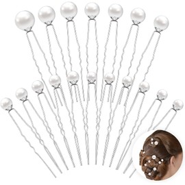 18 Pcs Wedding Pearl Hair Pins,Pearl Hair Pins Bridal Wedding Pearl Hair Accessories,White Pearl Bobby Clips for Brides and Bridesmaids Hair Style (Silver)