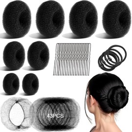 43 PCS Donas para Peinar el Cabello, Donut Moño Kit, Kit Accesorios para Peinado, 8 Dona para Moño, 20 Pinzas para el Cabello, 5 Ligas para el Cabello, 10 Red para Cabello, para Niñas y Mujeres