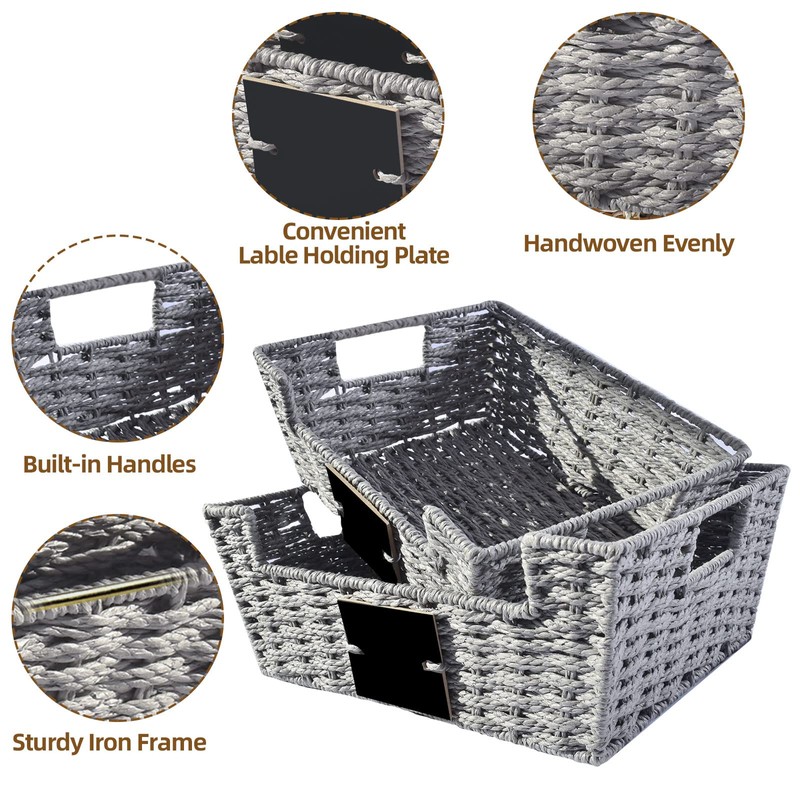 OUTBROS Storage Box Hand-Woven Wicker Storage Baskets, Multipurpose Open-Front Bin,