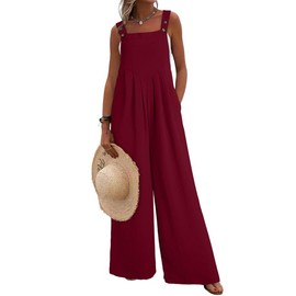 Dokotoo Womens Oversized Red Jumpsuits for Women Overalls Loose Casual Wide Leg One Piece Sleeveless Solid Jumpsuit Long Pant Rompers with Pockets 2024 Fashion X-Large