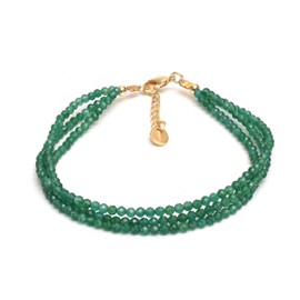 Gempires Green Jade Bead Bracelet, Multi Strand Bracelets for Women, 3 Strand Bracelet, Natural Gemstone Jewelry, 14k Gold Plated, 8" Adjustable Chain, Gift for Her