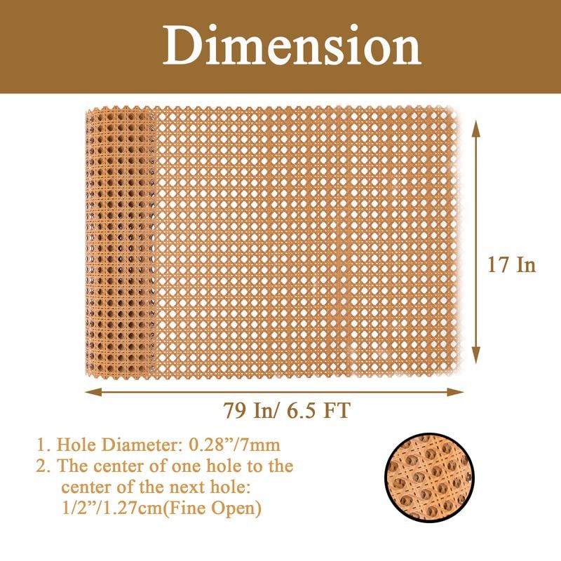 16" x6.5FT Plastic Rattan Cane Webbing, Woven Open Mesh Cane