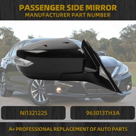 Dasbecan Right Passenger Side Door Mirror Compatible with Nissan Altima 2013-2018 Heated with Turn Signal Indicator Power Glass Manual Folding Replaces 963013TH3A Black 6Pins