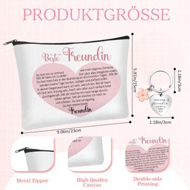 Xuniea Set of 2 Best Friend Gifts Including Friendship Cosmetic Bag, Small Toiletry Bag, Girlfriend Keyring with Heart Engraving for Girlfriends for Birthday, Farewell, multicoloured