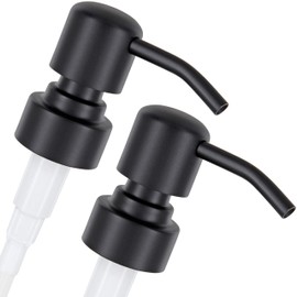 ALTGLAS 2 Pcs Soap Dispenser Pump Head 'Zagreb' - Spare Replacement for Standard Neck Size - 26-28 mm Thread From Stainless Steel (Black)