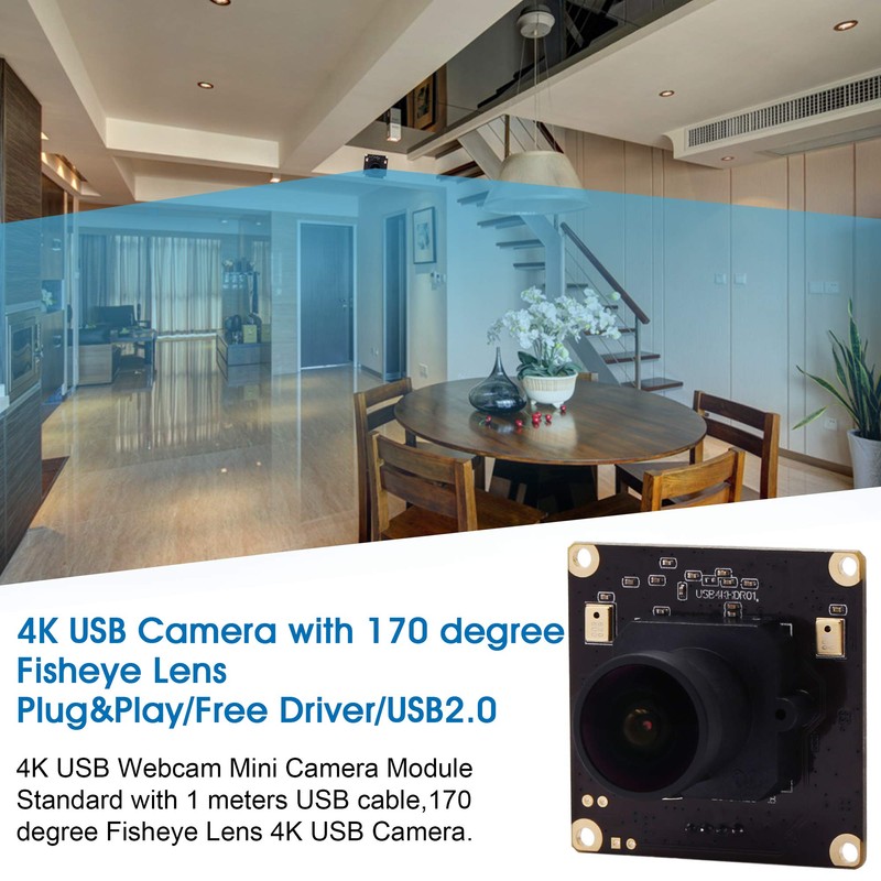 ELP Camera, 4K Usb Webcam, Mini Camera, Wide Angle 170°