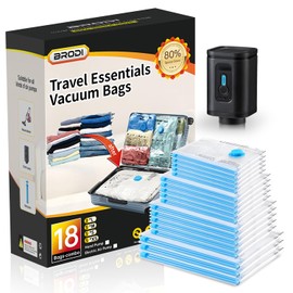 BRODI 18 Combo Pack Travel Vacuum Bags with Pump - Space Saver & Travel Essentials, Clothing & Luggage Vacuum Seal Bags