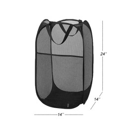 Larpur Popup Mesh Laundry Basket, Collapsible and Portable Clothes Washing Laundry Hamper with Reinforced Carry Handle (Black 2pcs)