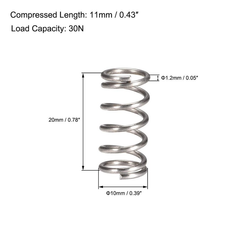 TOP-VIGOR 10Pcs Compression Spring, 20mm OD,1.2mm Wire Size,20mm Free Length