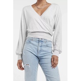 Express NEW Express Womens Size LARGE Gray Long Sleeve Faux Wrap Front Back VNeck NWT