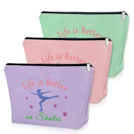 3PCS Skater Gifts for Women Makeup Bag Ice Skating Coach Gift Skate Lover Gift Cosmetic Bag Figure Skater Gifts for Her Sister Ice Skater Gifts for Girls Birthday Christmas Gifts Travel Pouch