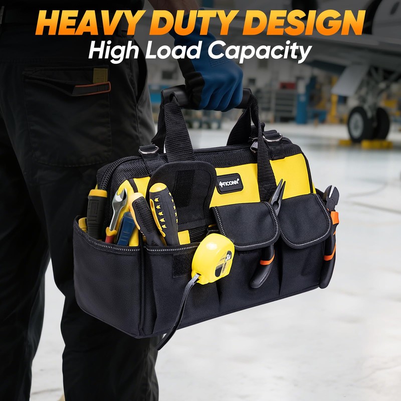 TICONN Heavy Duty Tool Bag with Multi-Pockets, Portable Tool Box