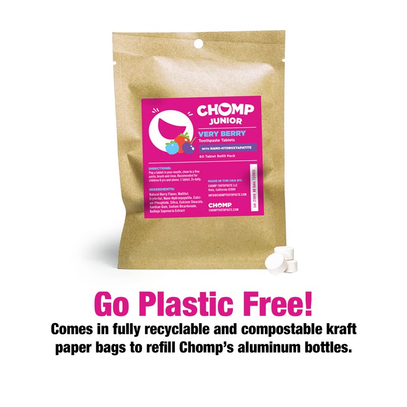 Chomp Junior Very Berry Toothpaste Tablets with Nano Hydroxyapatite Refill