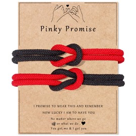 Vinswet Adjustable Rope Couples Bracelets for Men,Soulmate, Husband, Wife Anniversary Valentines Day Birthday Christmas Gift for Him and Her (Pinky Promise-Black＆Red)