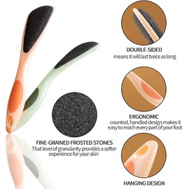 2PC 2-Pack Double-Sided Pumice Stone for Feet, Foot Pumice with Handle, Ergonomic Easy to Reach, Feet Scrubber with Fine-Grained Frosted Stones, for Callus Removal, Improve Circulation Foot Care