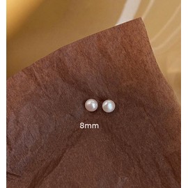 JaruJaru Small Freshwater Button Pearl Stud Earrings-8mm, S925 Sterling Silver, Near-round Flatback, Hypoallergenic Minimalist Earrings for Sensitive Ears, Comfort Sleep Earrings