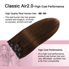 Sweetmet Air2.0 Clip in Hair Extensions Real Human Hair 20inch 4pcs Color #4 Chocolate Brown Remy Real Human Hair Extensions Clip ins 60g Thick Seamless Double Weft for Women（#4-20inch）