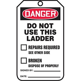 Accuform TRS342PTP RP-Plastic Safety Tag, Legend "Danger Do Not Use This Ladder", 5.75" Length x 3.25" Width x 0.015" Thickness, Red/Black on White (Pack of 25)