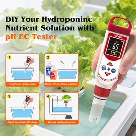 pH EC Meter for Hydroponic, Digital pH TDS EC ppm Tester | Color Screen Display, High Accuracy pH Pen Probe for Drinking Water, Nutrient Solution,