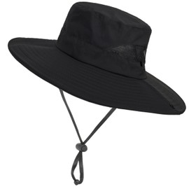 Boys-Girls Summer Wide-Brim Sun-Hat UV-Protection for Kids Toddler Fishing-Hat-Outdoor Adventures Safari-Hat with Chin Strap (5-14Y) Black