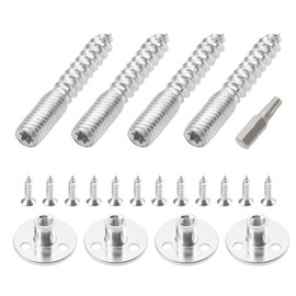 Rrina 4 Sets M8x50 Hanger Bolts Double Headed Self-Tapping Screw with T-Nuts for Wood Joint Furniture Leg Chair Sofa Cabinet