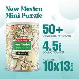 Geotoys New Mexico Mini State Puzzle – 100 Piece Puzzles for Kids and Adults in Portable Can, 13" x 10" Educational Travel Puzzle for Ages 7 and Up – Mini Puzzles to Learn & Explore Geography