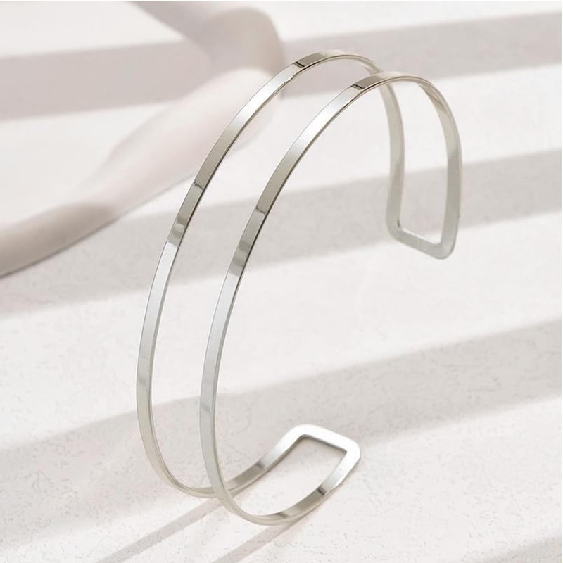 Hebterrka Minimalist Bangle Layered Bangle Bracelet Upper Bangle, silver