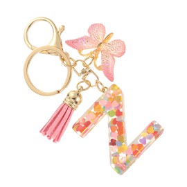 SUIKIHUM Initial Letter Keychains, (10.5cm/4.13" Mini Letter Butterfly KeyChain) Resin Tassel Pendant Car Keychain for Wallet Handbags Backpack, Pink (Z)