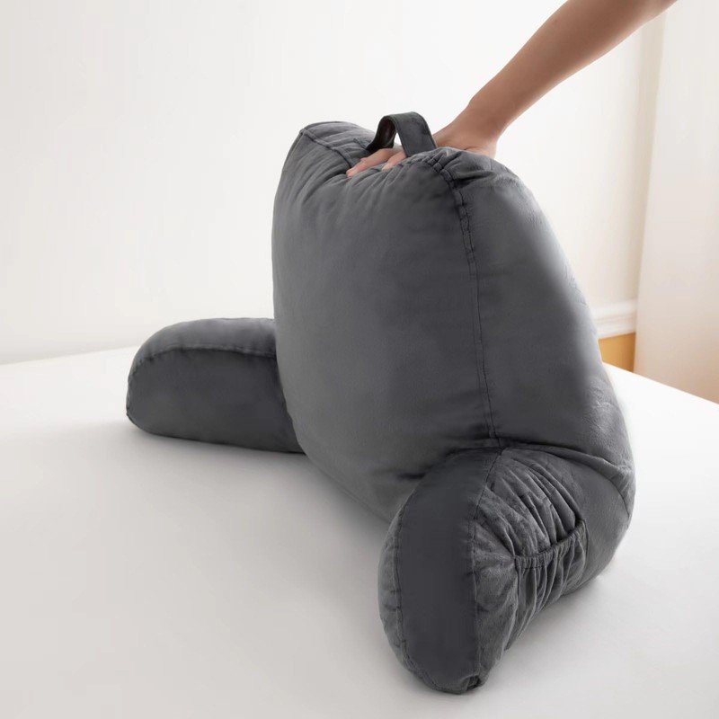 MENHIRY Grey Reading Pillow Back Rest Pillow with Arms, Pockets