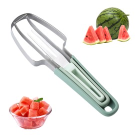 Melon Slicer, Fruit Slicer, Melon Cutter, 3-in-1 Fruit Cutter Made of Stainless Steel, Watermelon Slices, Fruit Cutter, Kiwi Mango Cutter for Fruit, Bento Fruit Cutter (Cyan)