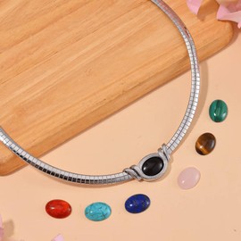MINDFUL SOULS Interchangeable Crystal Necklace Holder for Women – Charm Necklace with 7 Natural Gemstones – Adjustable Stainless Steel Chain – Chakra Jewelry Gift for Self-Love & Protection