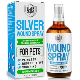 SILVER GRADE Wound Spray for Pets – Colloidal Silver Wound Care for Dogs & Cats – Helps with Skin Irritation, Hot Spots, Rashes, Scratching, Itch, Bites & Burns – Use a Dog Cone – 4 oz