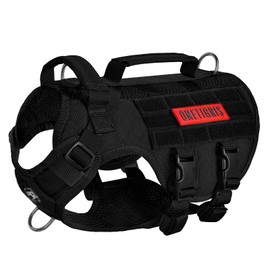 OneTigris Tactical Dog Harness for Small Dogs, No Pull Small Dog Vest Harness with Handles Breathable Military Dogs Molle Vests, Harness for Walking Hiking Training (Black, XS)