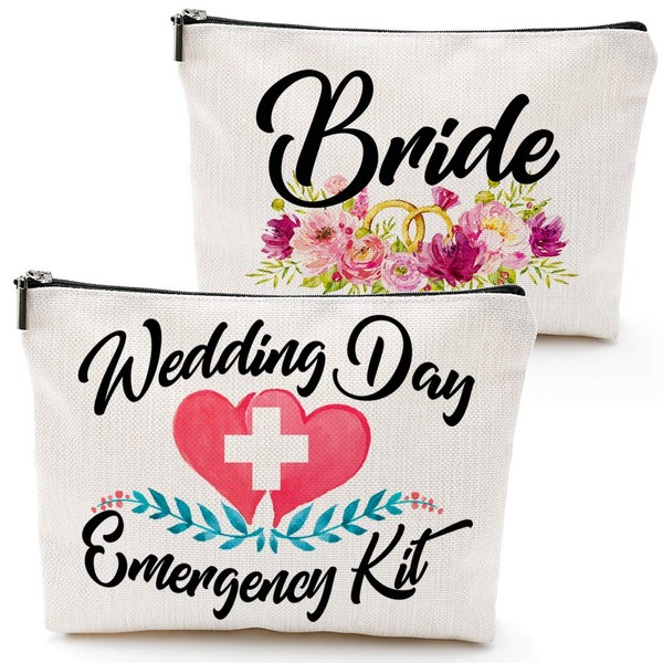Blue Leaves 2PC Wedding Day Emergency Kit Makeup Bag,Bride bad,Bridal Shower Gift, Wedding Survival Kit, Cosmetic Bag,Bride Gifts,Bridal shower gift