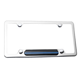 LFPartS Stainless Steel Polished Mirror License Plate Frame (Thin Blue Line) for Cars, Trucks Show Support of Police and Law Enforcement Officers