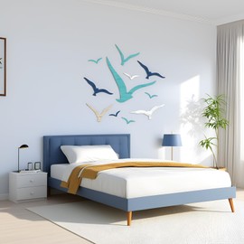 11 Pcs Wooden Seagull Wall Decor, Nautical Theme Ornaments, Beach Coastal Art, Adhesive Sea Birds Sculpture, Vintage Ornaments for Home and Bathroom