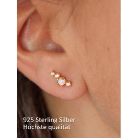 UNIQA Jewels - Women's Earrings with 925 Sterling Silver Opal Stone, 18K Gold-Plated Earrings, Women and Girls Jewellery, Small Hypoallergenic Earrings without Nickel, Yellow Gold, Opal