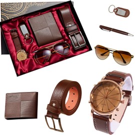 TYEGDAVD Regalos para Hombre Cumpleaños, Juego caja de regalo de 6 piezas, que incluye reloj, cinturón, billetera, Ideas Regalos para Hombre, Papa, Novio, Marido y Amigo