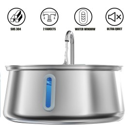Homtyler Stainless Steel Cat Water Fountain, Pet Water Fountain 4L/135oz Large Capacity