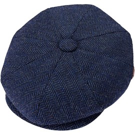 COSHAL® Mens Flat Caps UK 8 Panel Peaky Flat Baker Boy Hats Wool Cap Gatsby Tweed Wool Fabric Newsboy Style Women Baker 1920s Hat Flat Cap Men Herringbone Navy, M